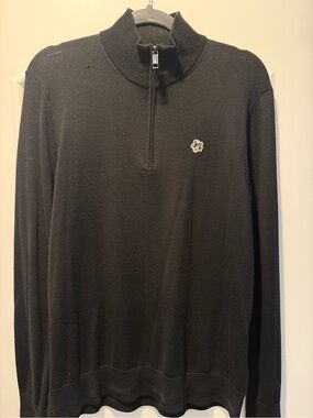 Ted Baker Men's Black Half-Zip Sweater with Subtle Floral Emblem